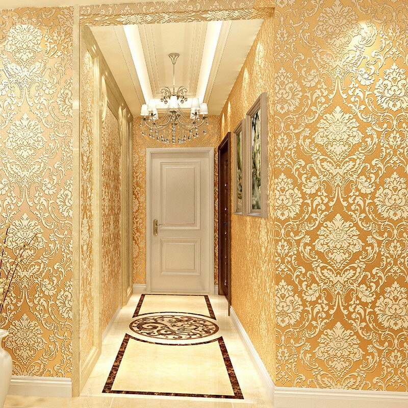 Non-woven Modern Yellow Luxury 3d Wallpaper For Livingroom - Carta Da Parati Oro Damascato , HD Wallpaper & Backgrounds