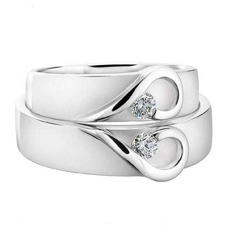 His And Hers White Gold Heart Wedding Bands - Wedding Ring With Heart , HD Wallpaper & Backgrounds