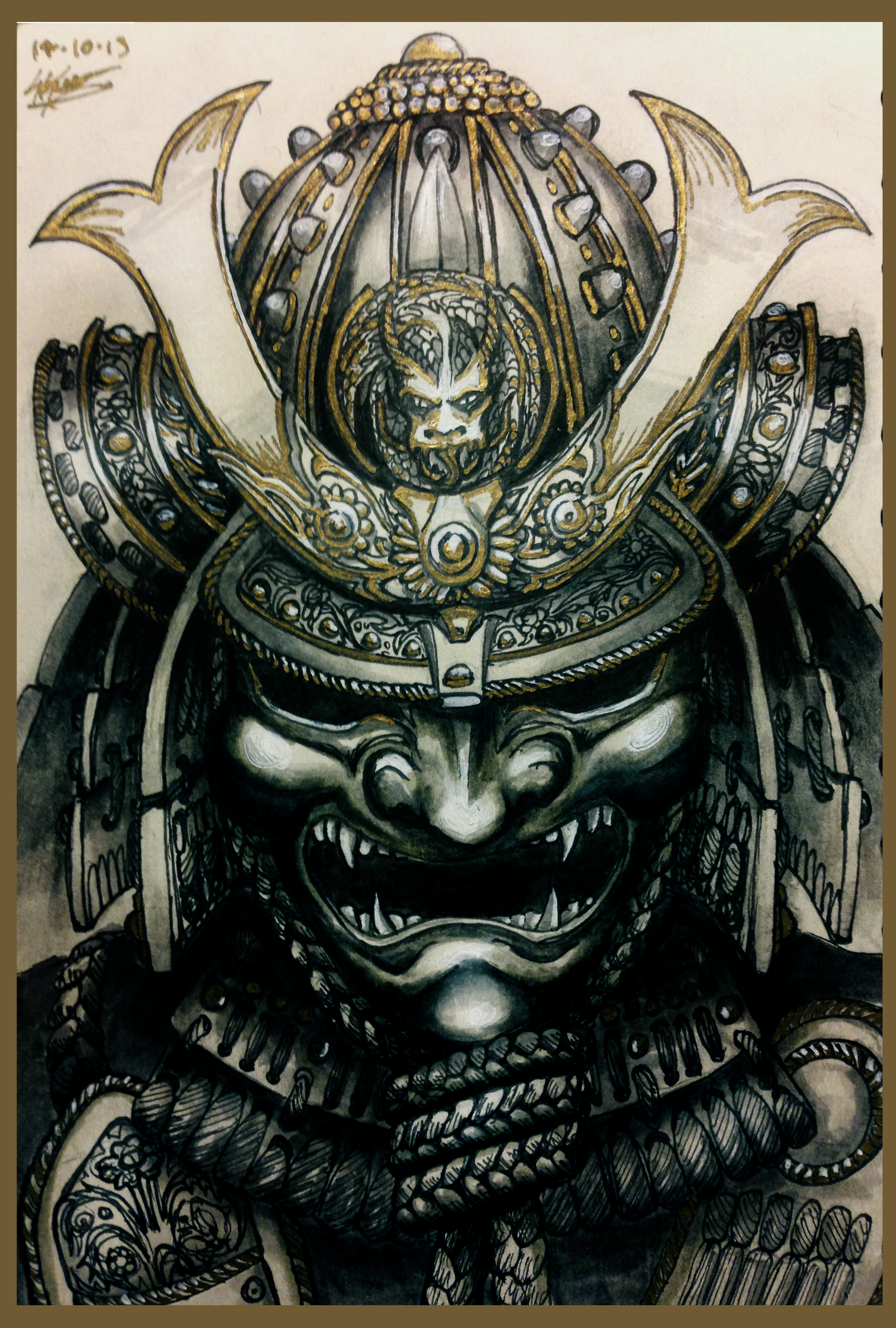Drawn Samurai Kabuto Helmet - Demon Samurai Tattoo , HD Wallpaper & Backgrounds
