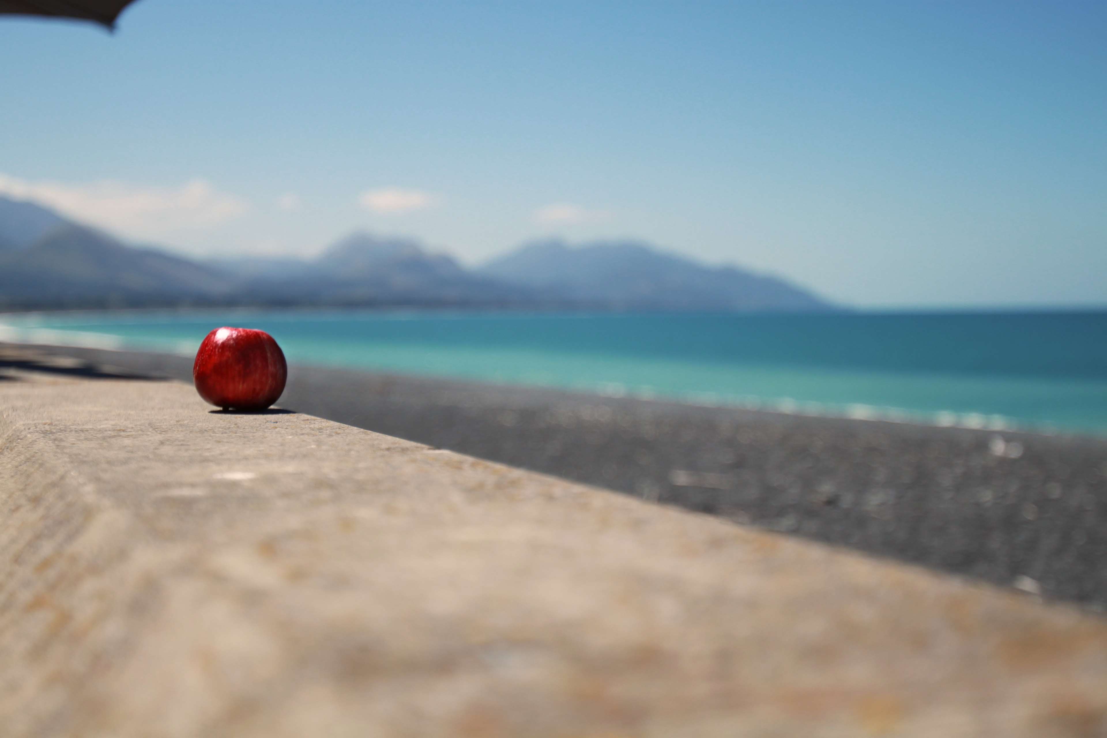 Apple, Beach, Blue, Colorful, Focus, Ocean, Red, Sea, - Apple On Beach , HD Wallpaper & Backgrounds