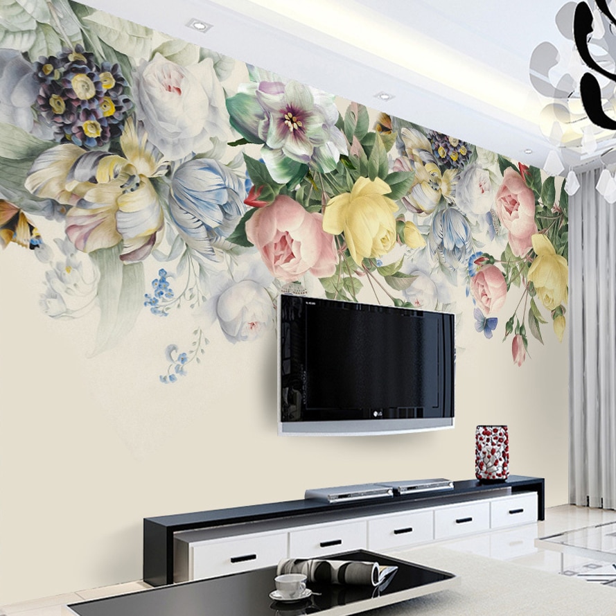 Amazing Living Room Tv Wallpaper Custom Size 3d Mural - Настенные Обои Цветок , HD Wallpaper & Backgrounds