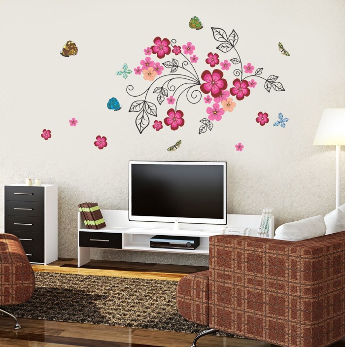 New Way Decals Wall Sticker Floral & Botanical Wallpaper - Room Wall Flower Design , HD Wallpaper & Backgrounds