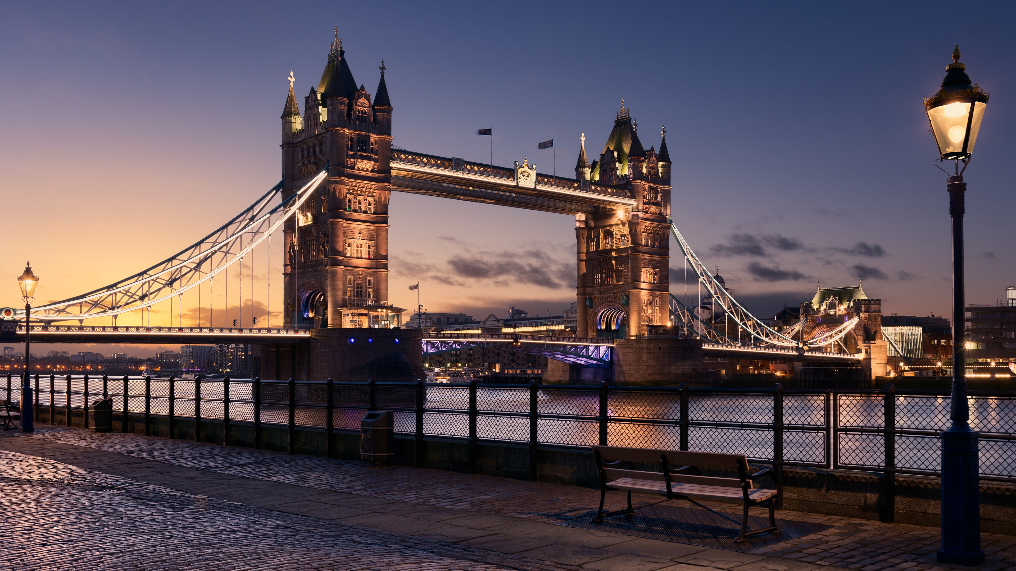 Evening, Europe, United Kingdom, Water, Tower Bridge, - Тауэрский Мост И Набережная , HD Wallpaper & Backgrounds