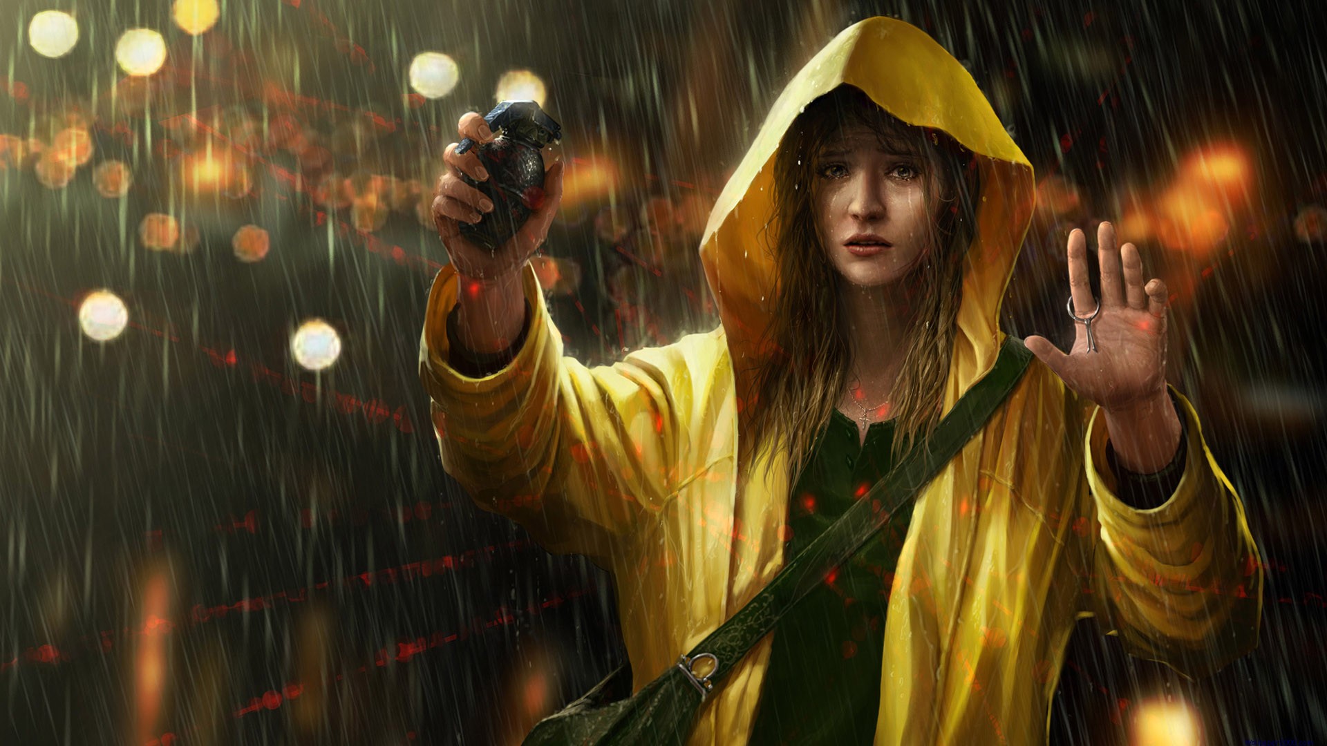 Girl In Rain Fantasy Girl Hd Wallpaper - Girl With Hand Grenade , HD Wallpaper & Backgrounds