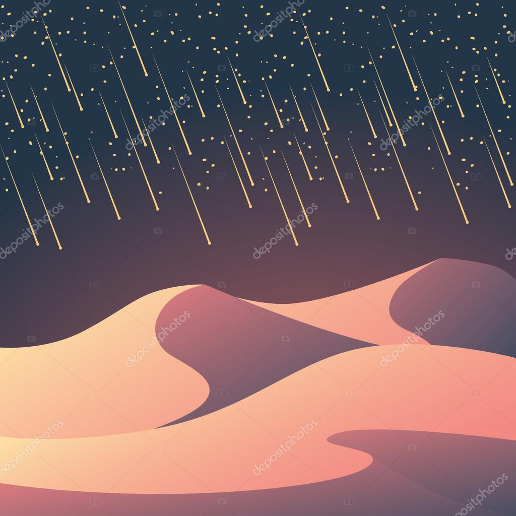 Desert Landscape With Meteor Shower On The Night Sky - Chuva De Meteoros Papel De Parede , HD Wallpaper & Backgrounds