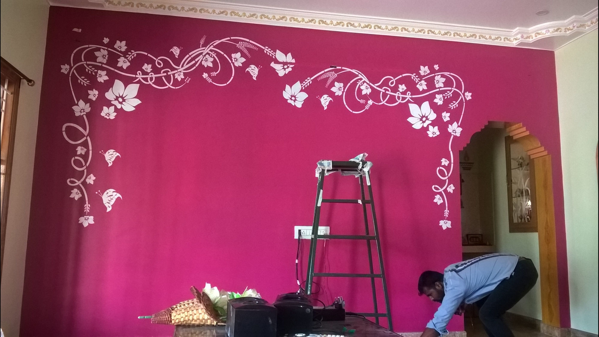 R K Wall Designs Photos, Archalur, Erode - Wall Designs On Pink Wall , HD Wallpaper & Backgrounds
