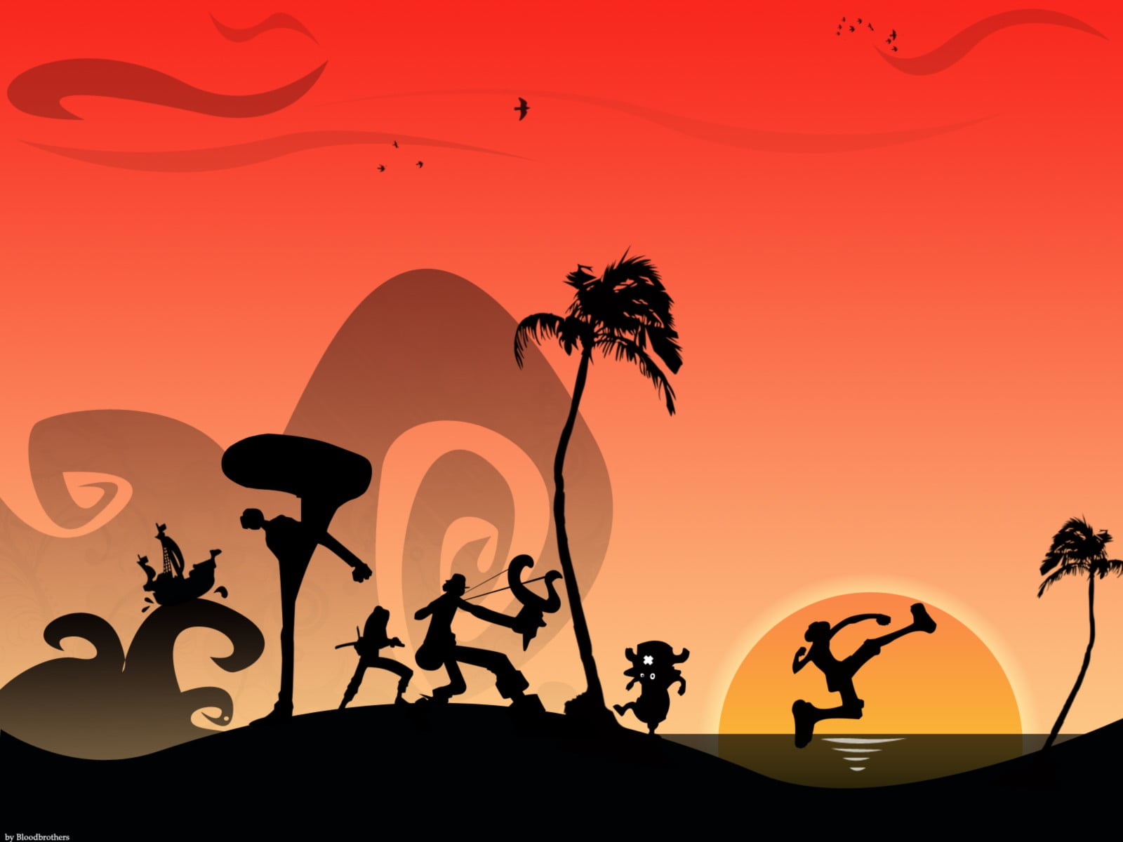 Silhouette Of Trees Illustration, One Piece, Monkey - One Piece , HD Wallpaper & Backgrounds