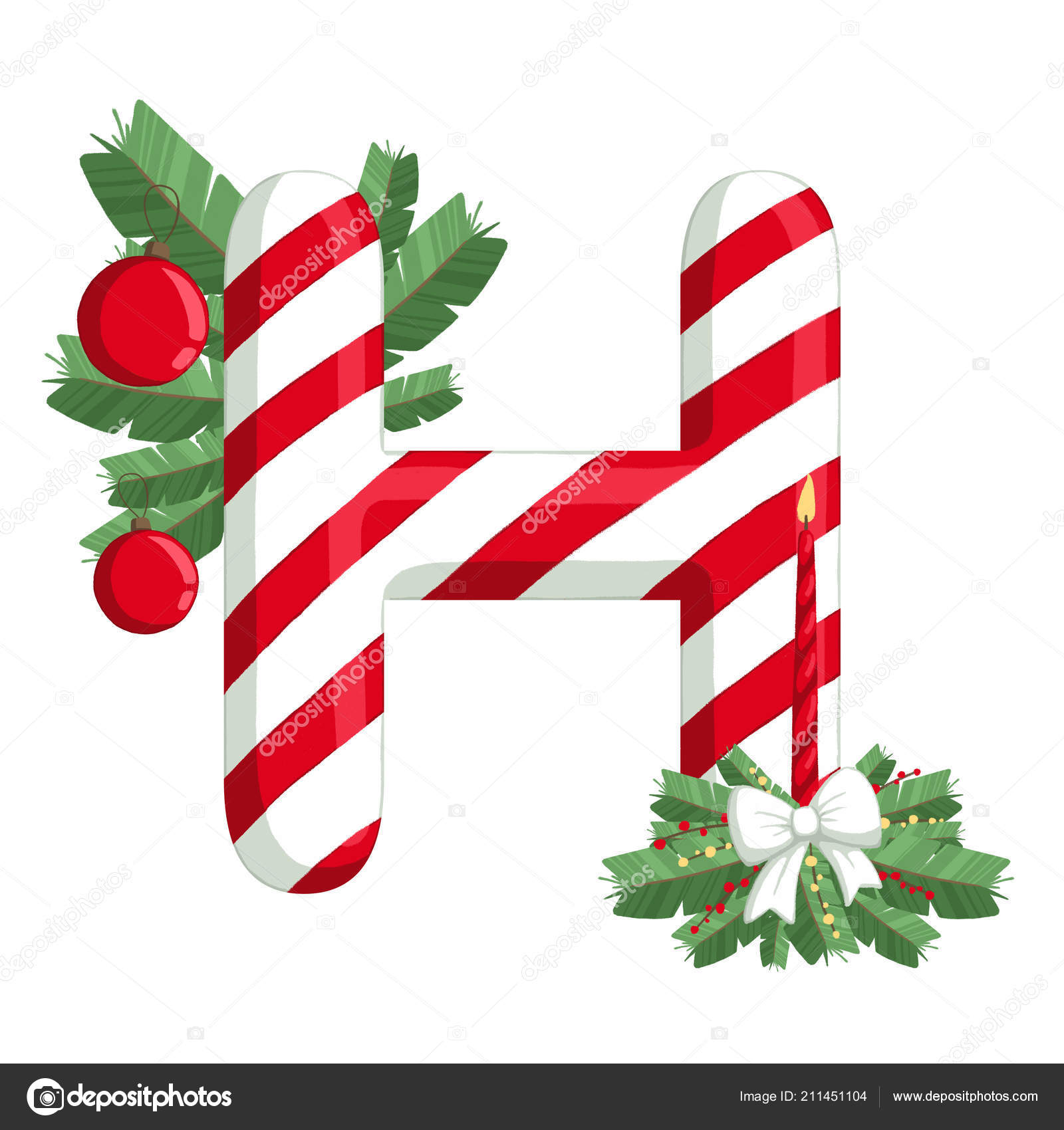 Illustration Of Letter H With Tree, Candle And Decorations - Red Letter H Christmas , HD Wallpaper & Backgrounds