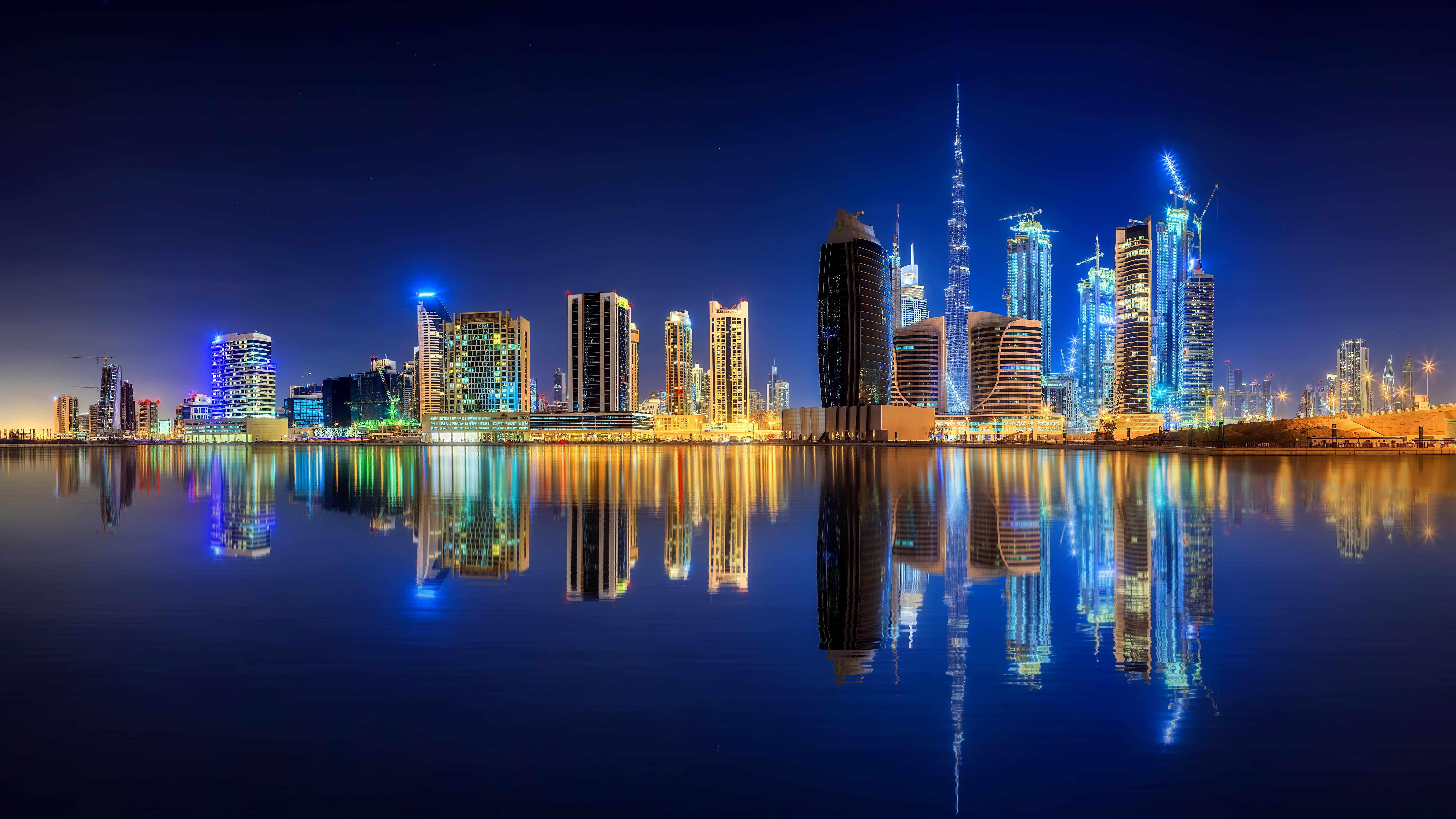 Dubai, City Lights, 8k, Uae, Downtown, Water, United - Pc Wallpaper 4k Dubai , HD Wallpaper & Backgrounds