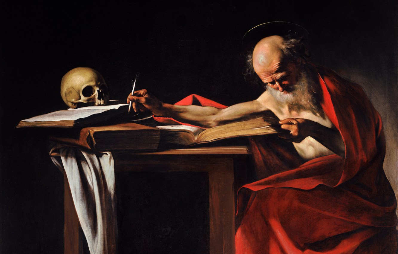 Photo Wallpaper Picture, Caravaggio, Mythology, Saint - Man Writing The Bible , HD Wallpaper & Backgrounds