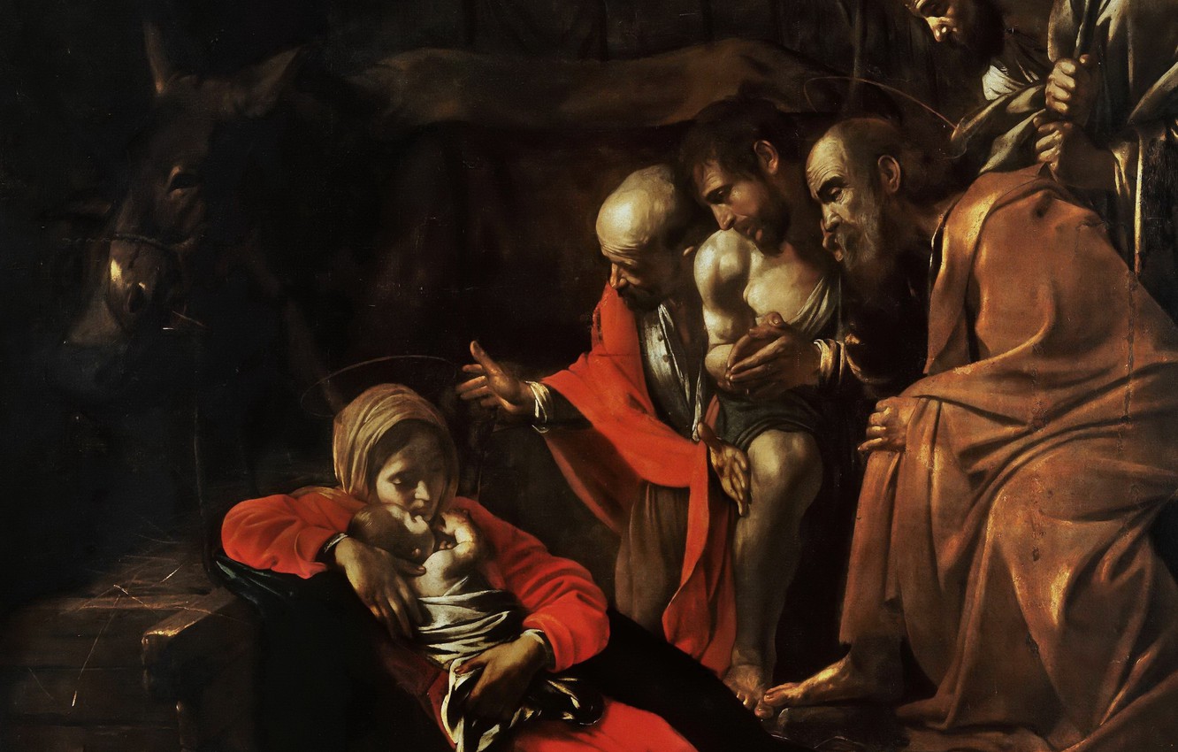 Photo Wallpaper Picture, Fragment, Mythology, Michelangelo - Adoration Of Shepherds Caravaggio , HD Wallpaper & Backgrounds
