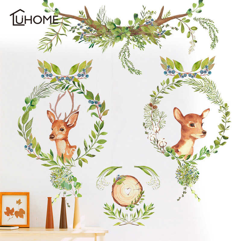Green Tree Leaf Garland Deer Wallpaper Self Adhesive - Wall Decal , HD Wallpaper & Backgrounds