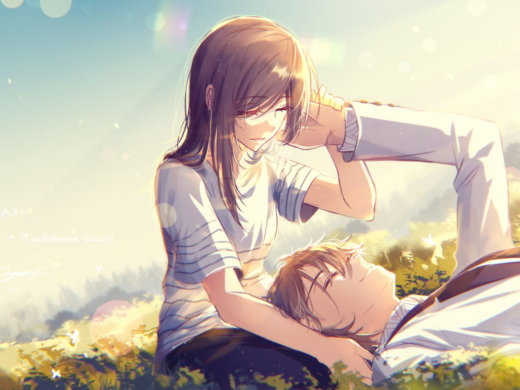 Wallpaper Cute, Anime, Couple, Meadow, Love - Love Cute Anime Couple , HD Wallpaper & Backgrounds