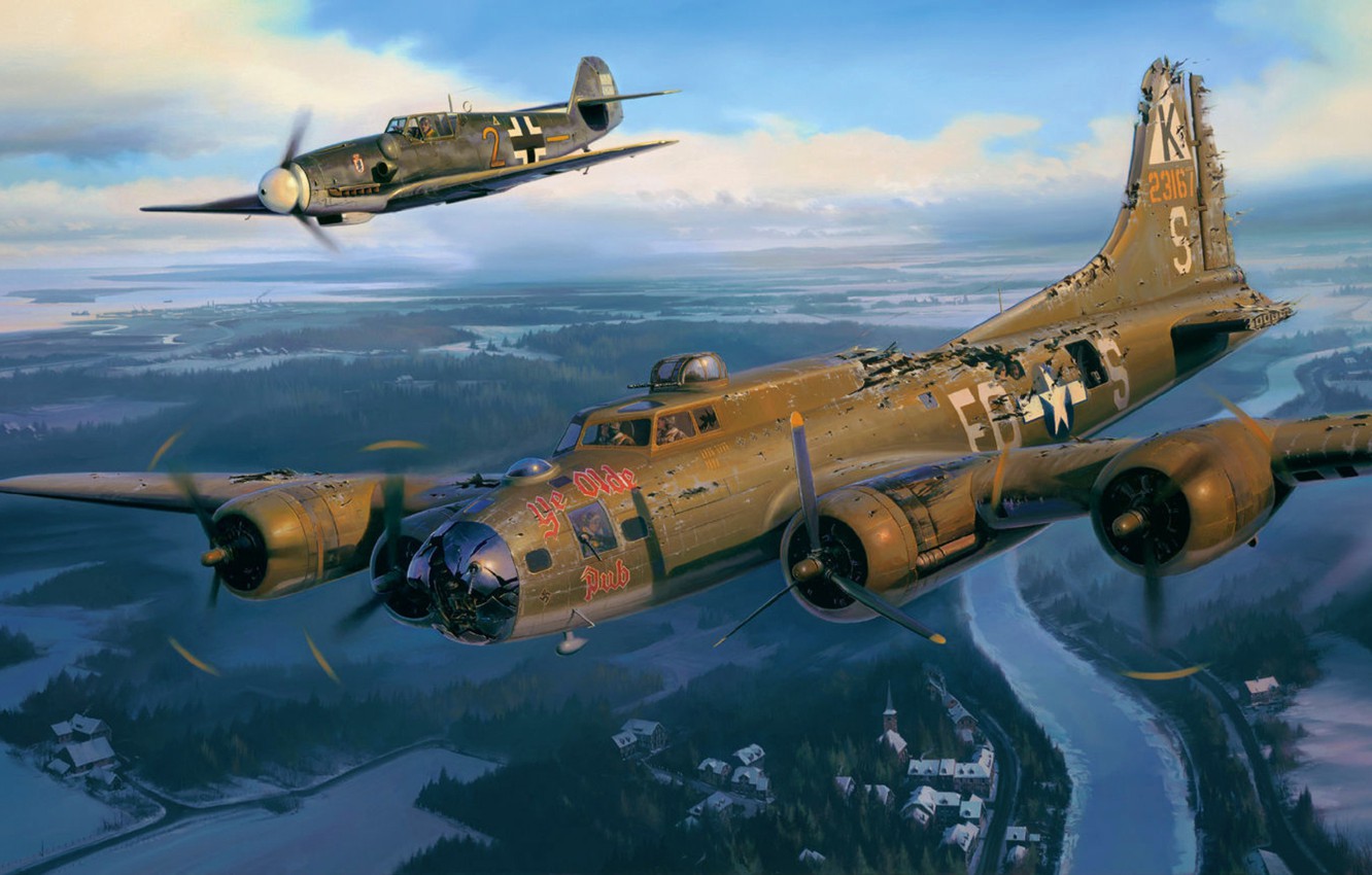 Photo Wallpaper War, Art, Airplane, Painting, Aviation, - Franz Stigler And Charlie Brown , HD Wallpaper & Backgrounds