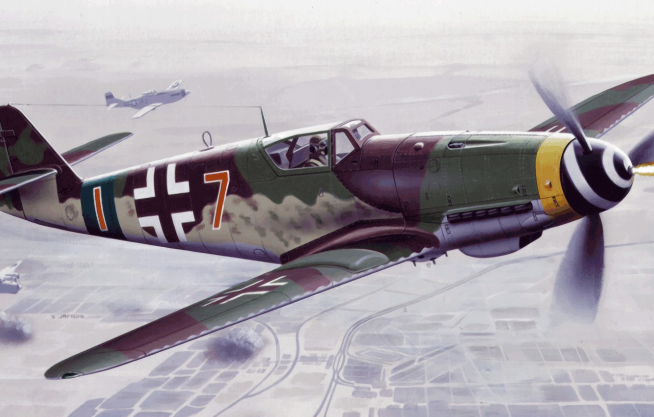Photo Wallpaper War, Art, Painting, Aviation, Ww2, - Bf 109 K4 , HD Wallpaper & Backgrounds
