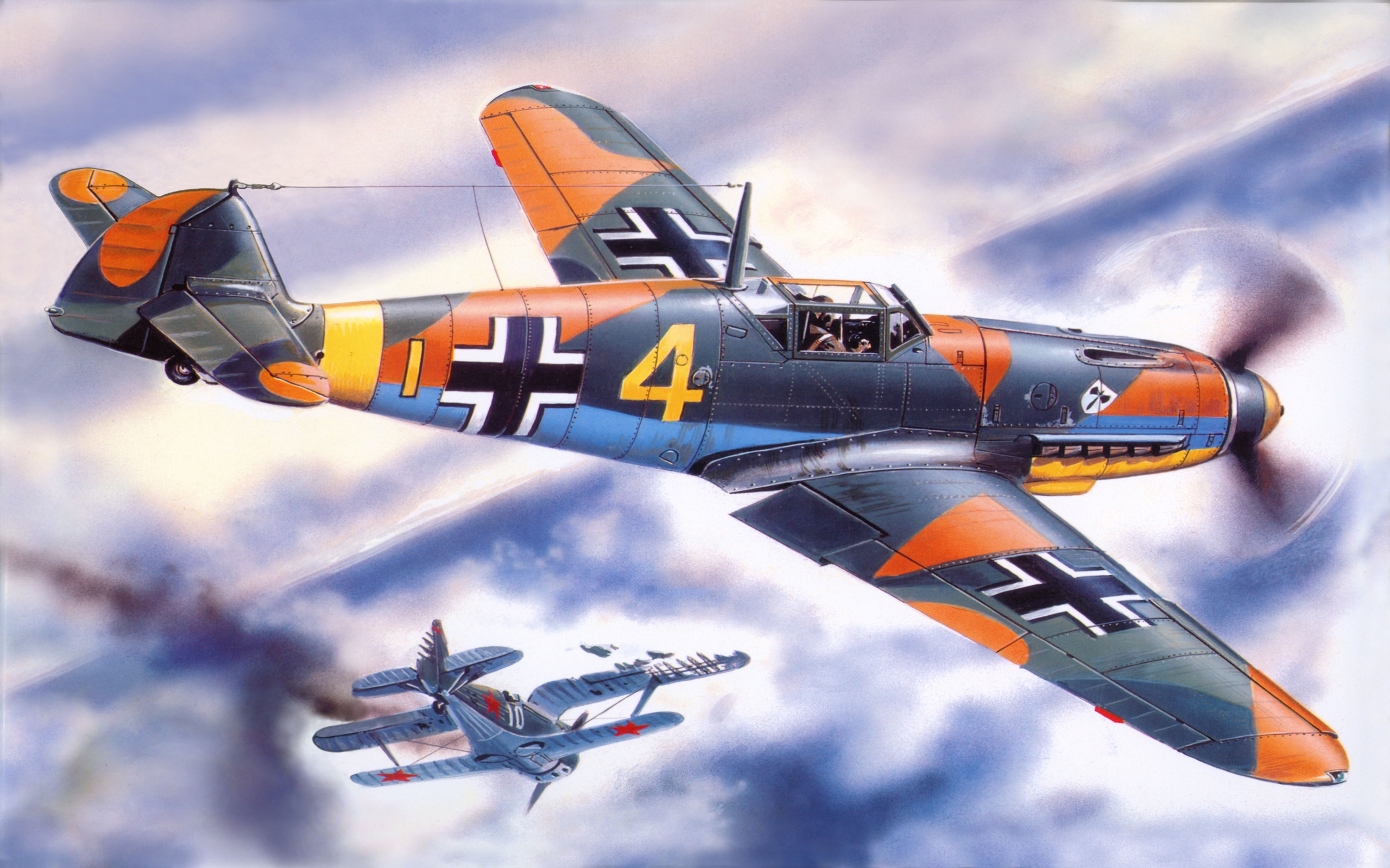 Airplane Painting Art Bf 109 F4 Flight Cross Aviation - Bf 109f 4 Icm 1 48 , HD Wallpaper & Backgrounds