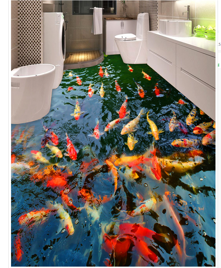 Home Decoration Clear Water Pond Carp Bathroom Bathroom - 3d Estanque De Peces , HD Wallpaper & Backgrounds