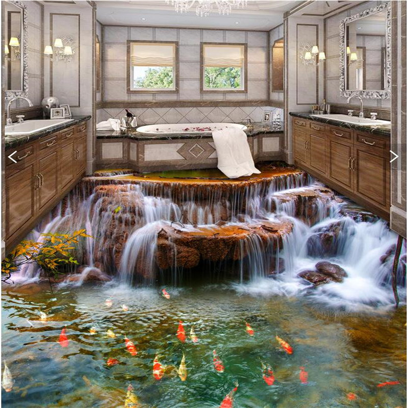 Custom Floor 3d Wallpaper River Water Carp Bathroom