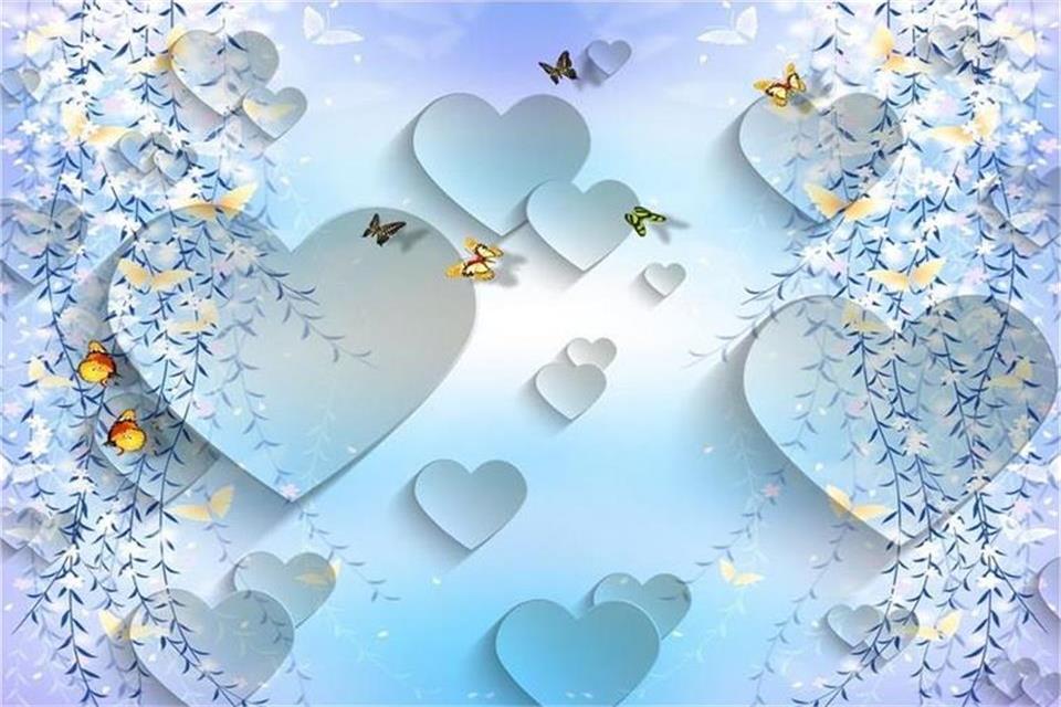 3d Wallpaper Foto Wallpaper Kustom Mural Ruang Cinta - Kupu Kupu Dan Love , HD Wallpaper & Backgrounds