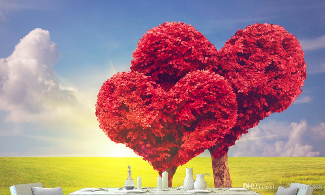 Custom Wallpaper 3d Modern Simple Love Tree Red Maple - Papel De Parede De Amor , HD Wallpaper & Backgrounds