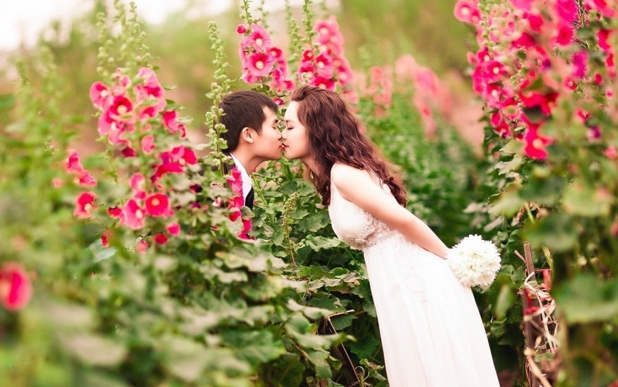 Cute Images Of Love- Kissing In The Garden Images - Nice Couple Image Hd , HD Wallpaper & Backgrounds