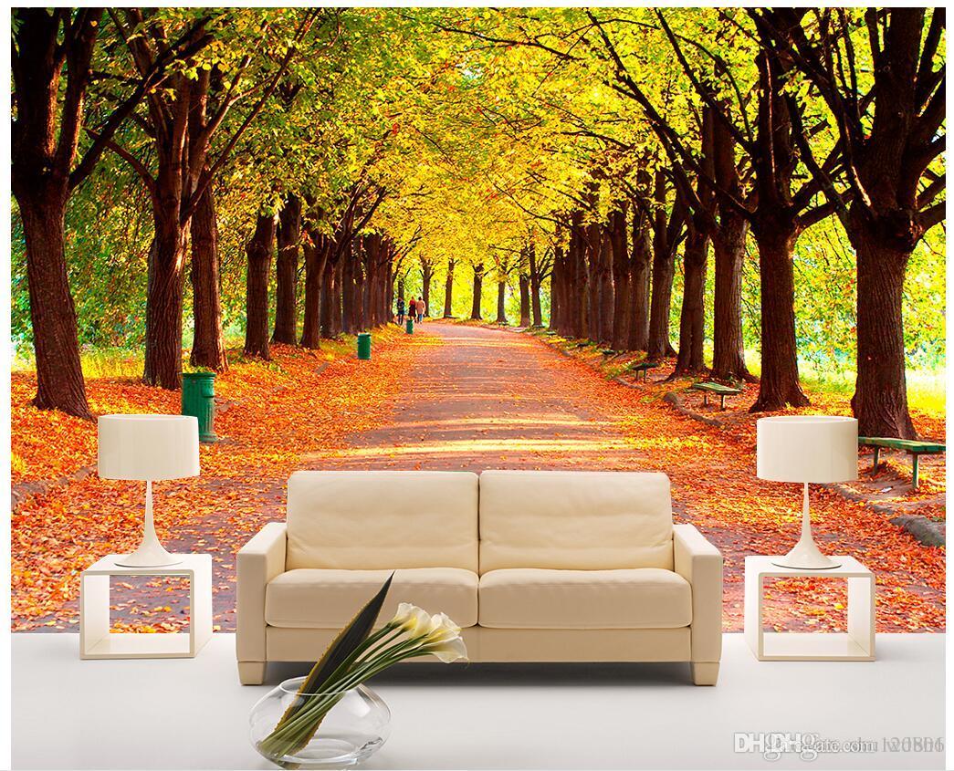 3d Room Wallpaper Cloth Custom Photo Maple Leaf Background - Tranh 3d Con Đường , HD Wallpaper & Backgrounds
