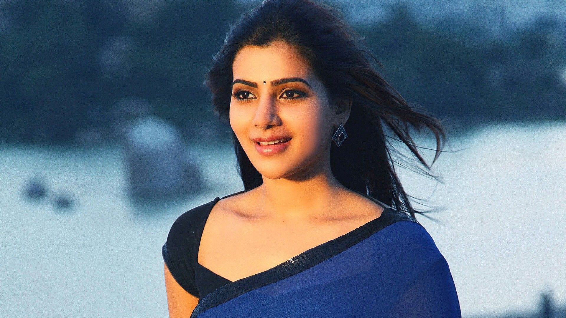 Samantha Ruth Prabhu 18 Beautiful Images In High Quality - Samantha In Blue Saree , HD Wallpaper & Backgrounds
