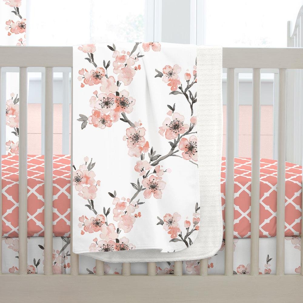 Carousel Designs Light Coral Cherry Blossom Crib Blanket - Cherry Blossom Baby Bedding , HD Wallpaper & Backgrounds