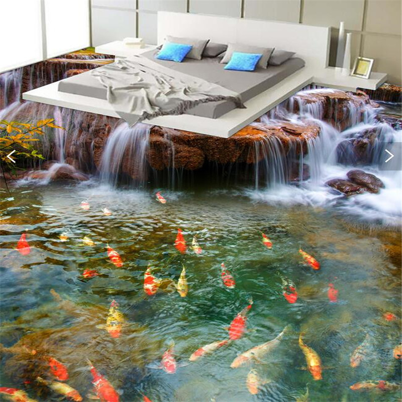 Beibehang 3d Wallpaper River Water Carp Bathroom Floor - 3d Wall Painting Of Nature , HD Wallpaper & Backgrounds