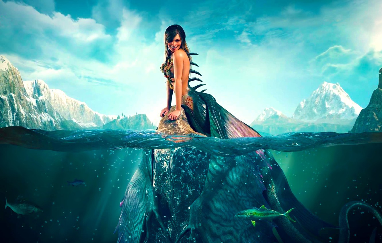 Photo Wallpaper Sea, The Sky, Look, Clouds, Smile, - Witcher 3 Sirens , HD Wallpaper & Backgrounds