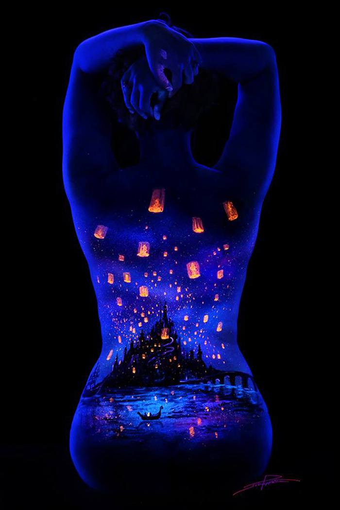Body Painting Uv Light Bodyscapes John Poppleton - Harry Potter Black Light Tattoos , HD Wallpaper & Backgrounds