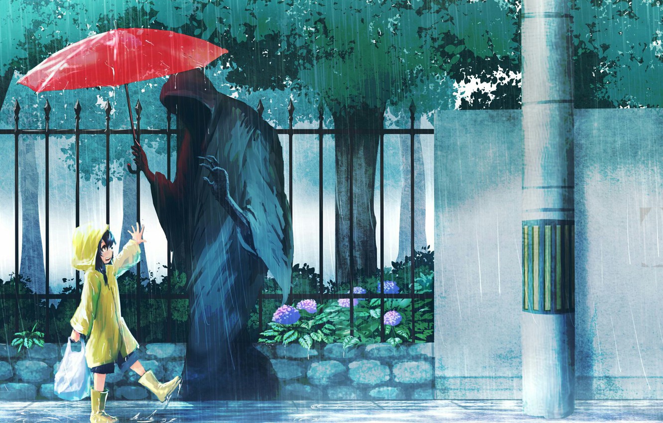 Photo Wallpaper Gift, Death, The Shower, Baby, On The - Anime Girl With Umbrella In Rain , HD Wallpaper & Backgrounds