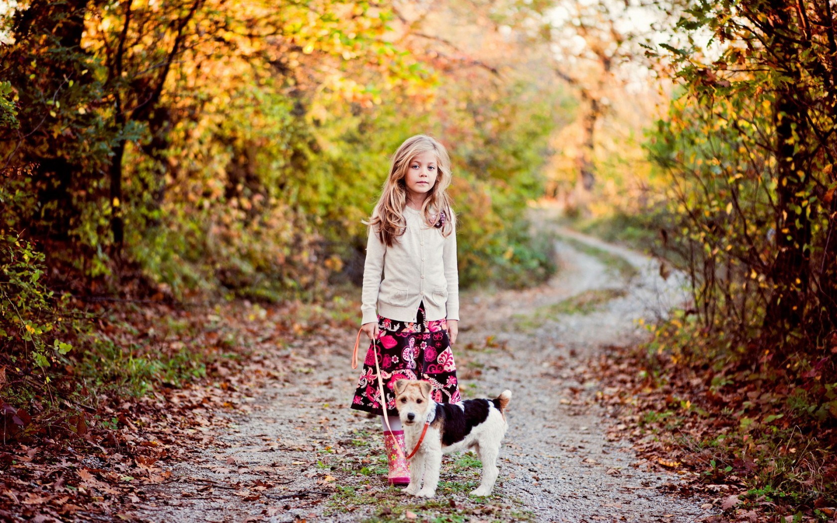 Child Girl Autumn Photography Wallpaper - Des Filles Avec Le Chien , HD Wallpaper & Backgrounds