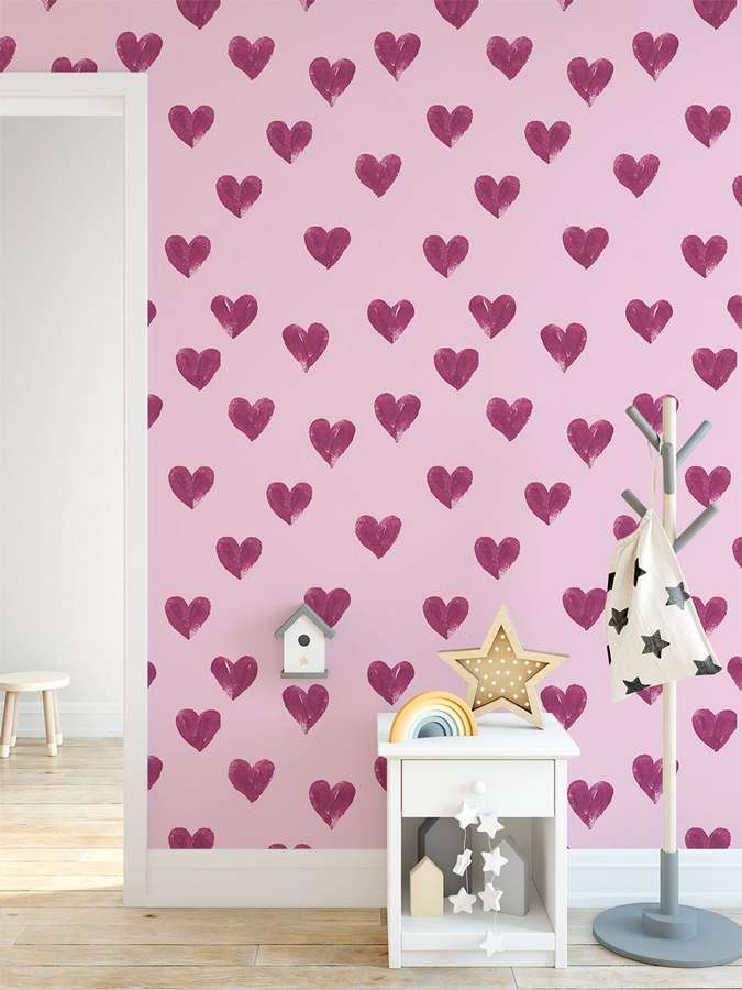 Hearts Wallpaper Mural Pink In Hall Cyclamen In Children's - Herringbone Removable , HD Wallpaper & Backgrounds