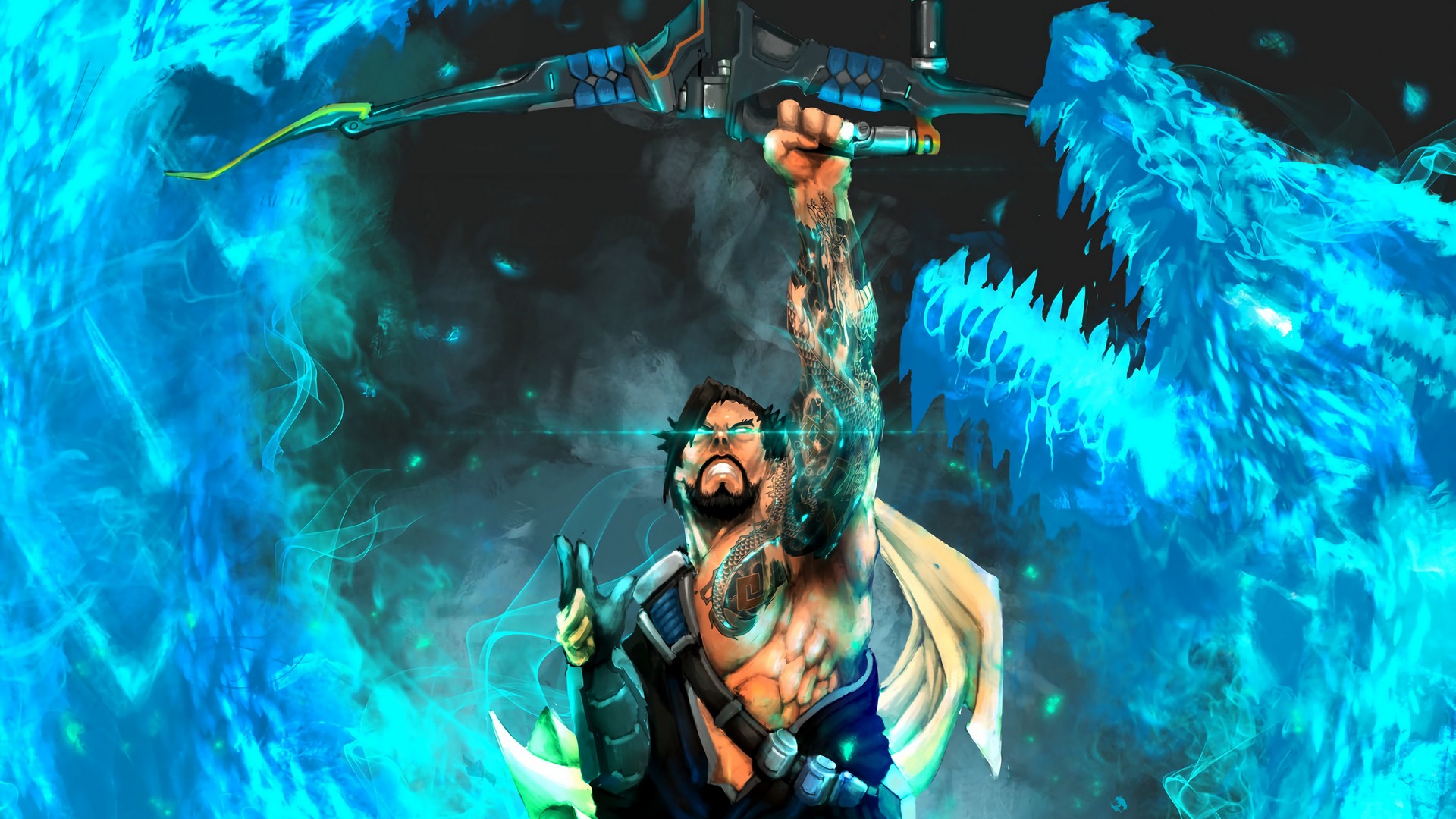 Hanzo , Archer, Men, Dark Hair, Overwatch, Dragon, - Overwatch Hanzo Dragon Art , HD Wallpaper & Backgrounds