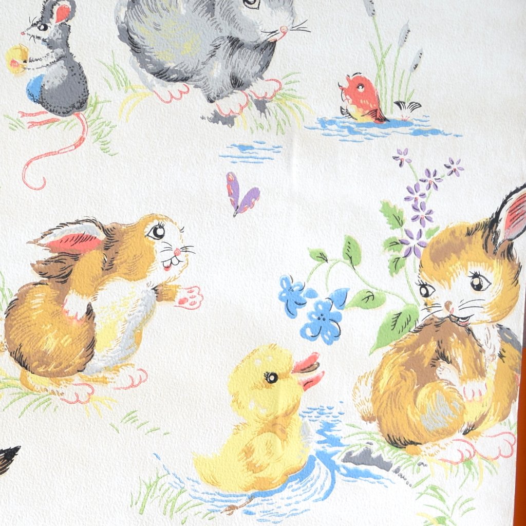 Vintage 1960s Bunny Rabbit Children's Wallpaper - Vintage Childrens , HD Wallpaper & Backgrounds