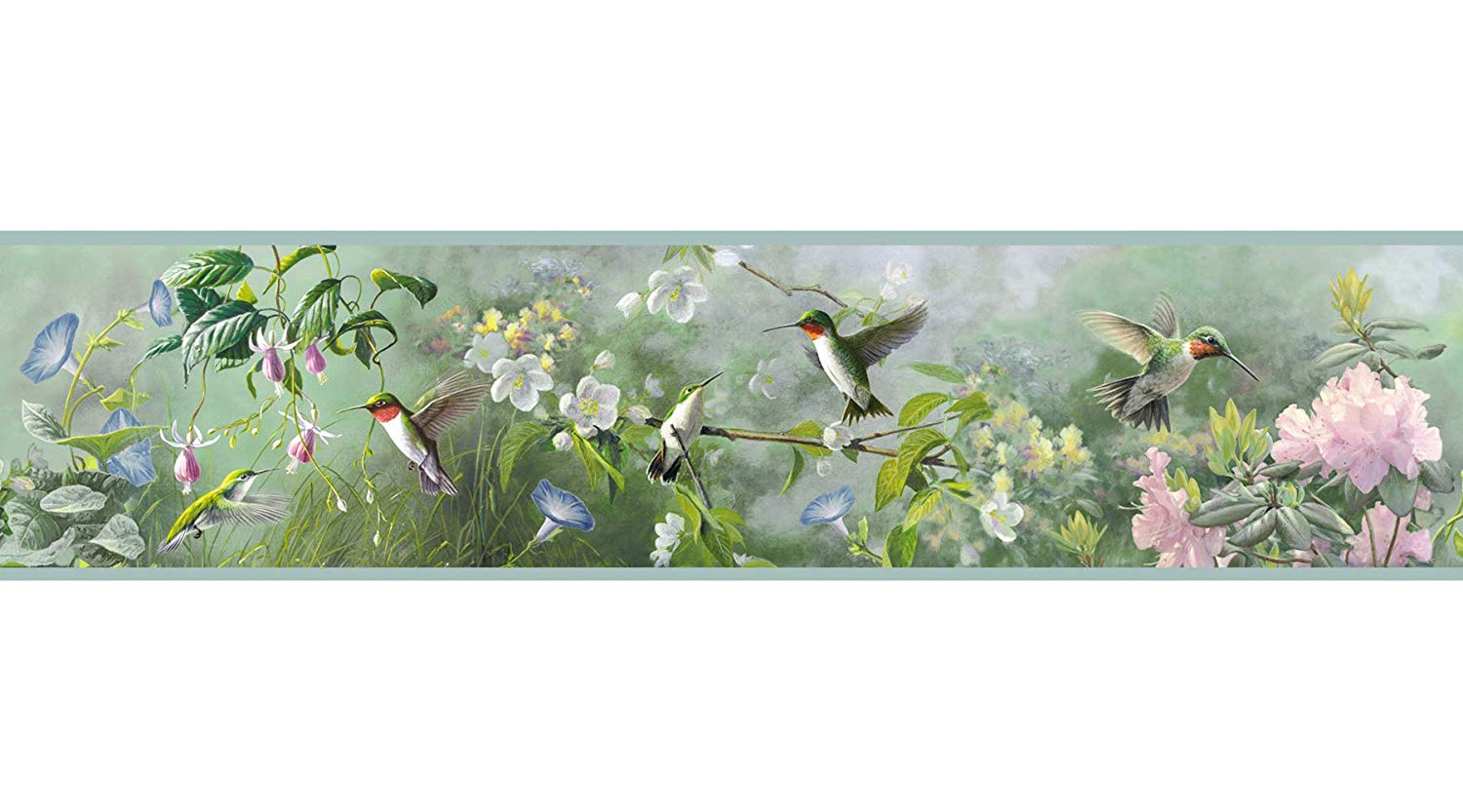 Chesapeake Htm48531b Ruby Green Hummingbird Garden - Hummingbird Wallpaper Border , HD Wallpaper & Backgrounds