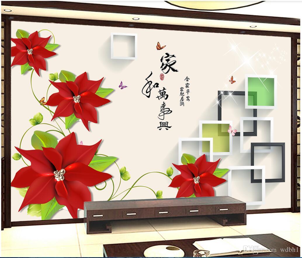 3d Room Wallpaper Cloth Custom Photo Red Flower With - Wall , HD Wallpaper & Backgrounds