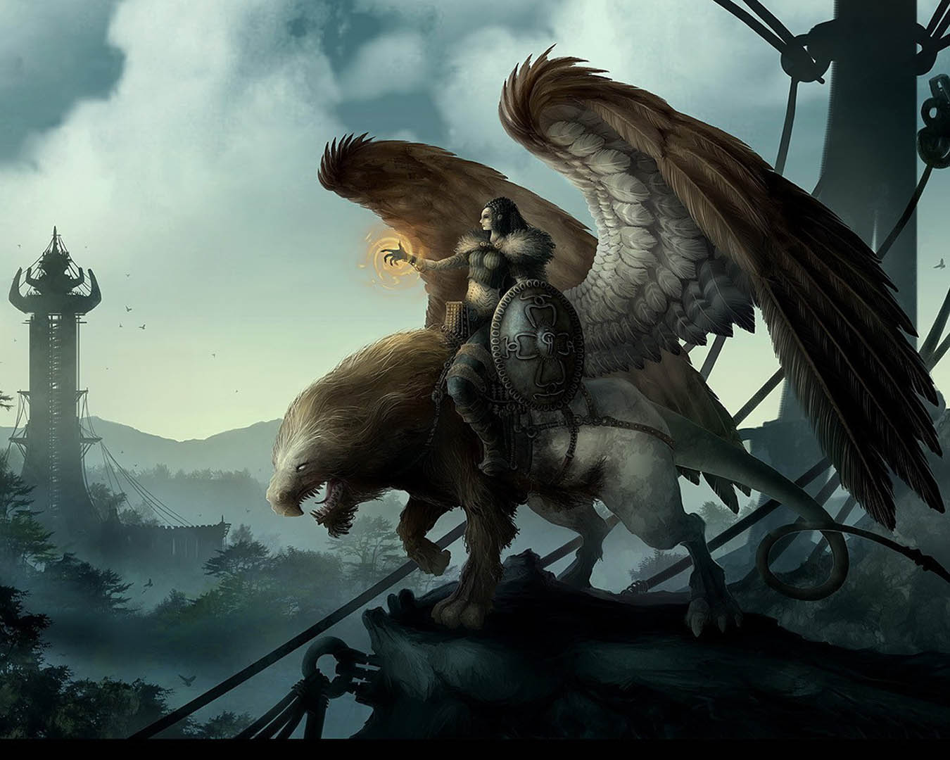 Warrior Mounted On Griffin - Fantasy Art Griffin Rider , HD Wallpaper & Backgrounds