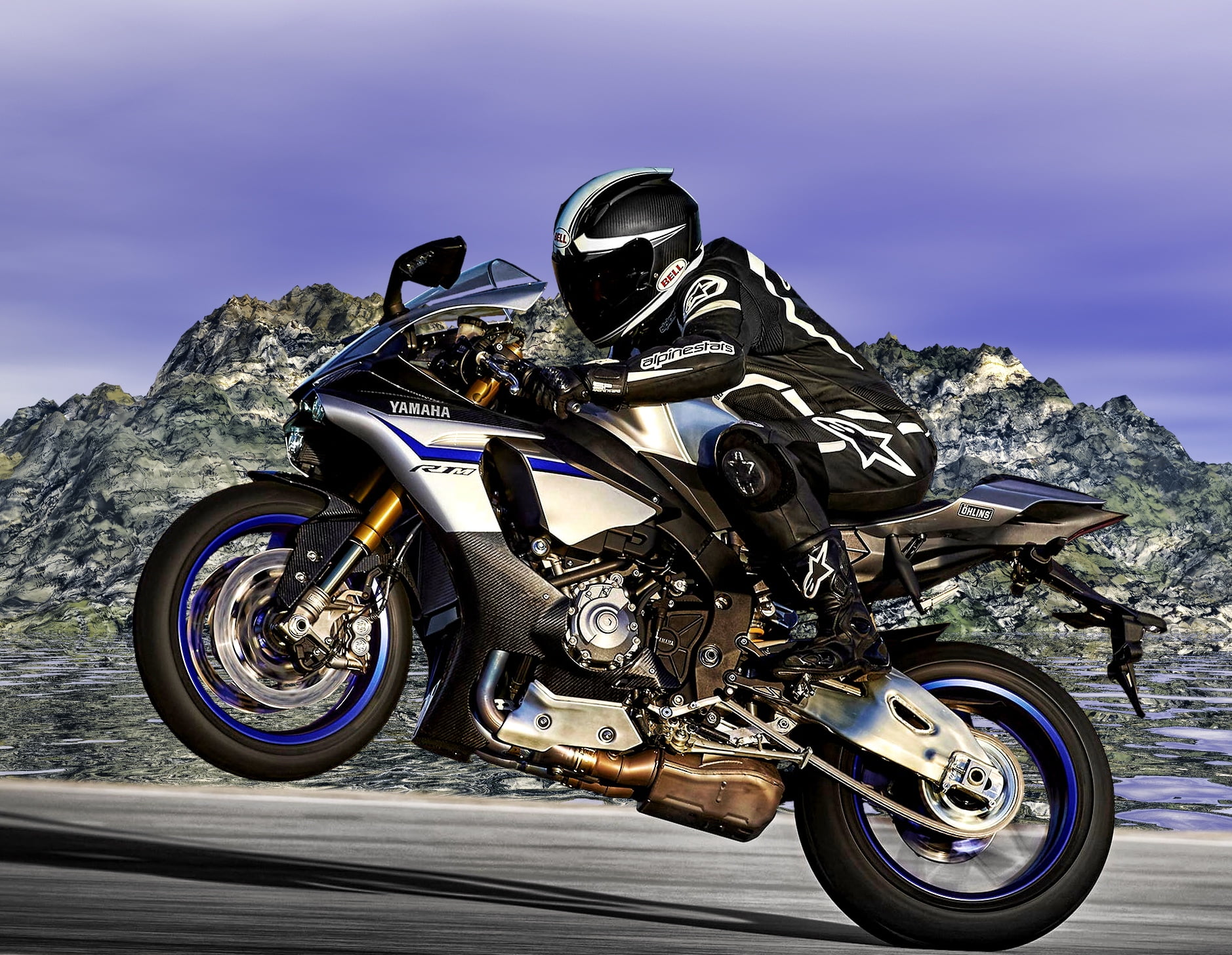 Man In Black Alpine Star Motorcycle Suit Riding Blue - Yamaha R1m , HD Wallpaper & Backgrounds