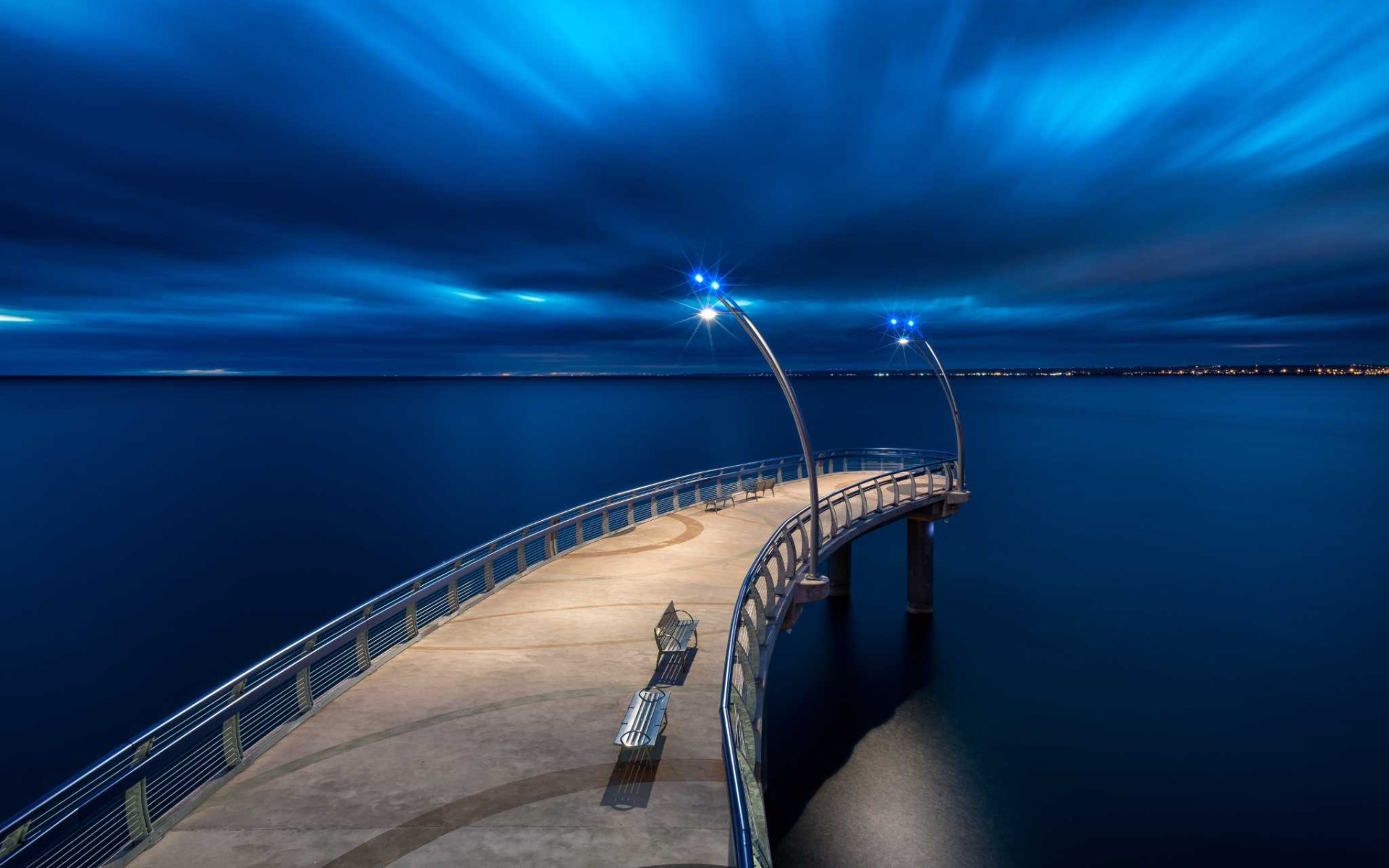 Illuminated Boardwalk, Still Blue Water Wallpaper , HD Wallpaper & Backgrounds