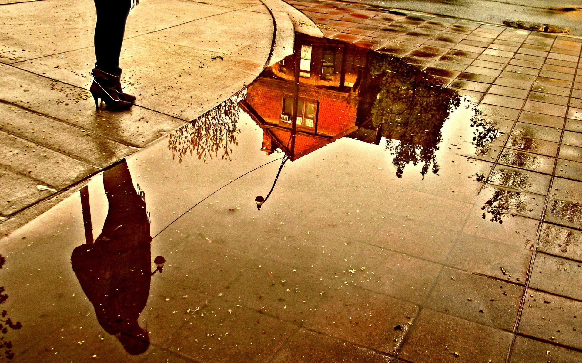 Puddle, House, Reflection, Feet, Street, Girl, Feet - Puddle Reflection Feet , HD Wallpaper & Backgrounds