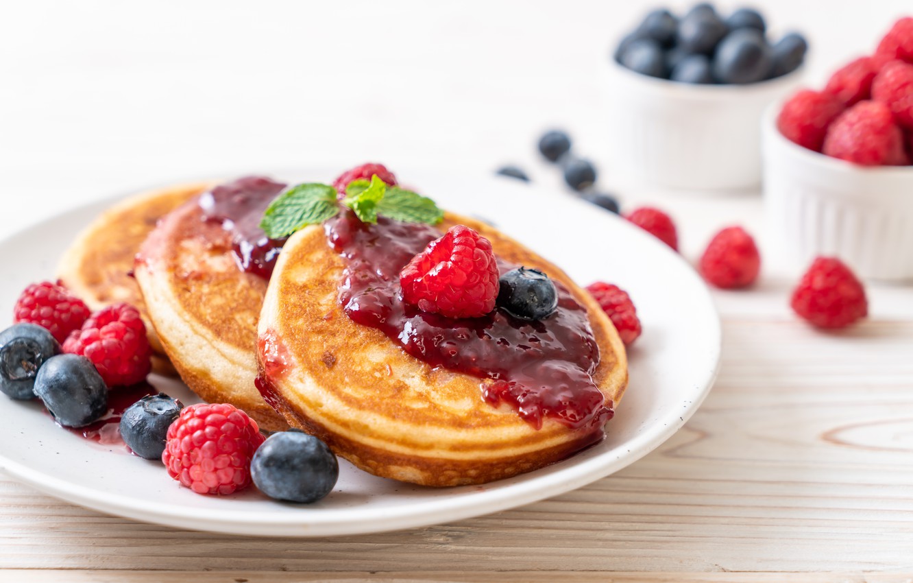 Photo Wallpaper Berries, Raspberry, Blueberries, Pancakes, - Pancake , HD Wallpaper & Backgrounds