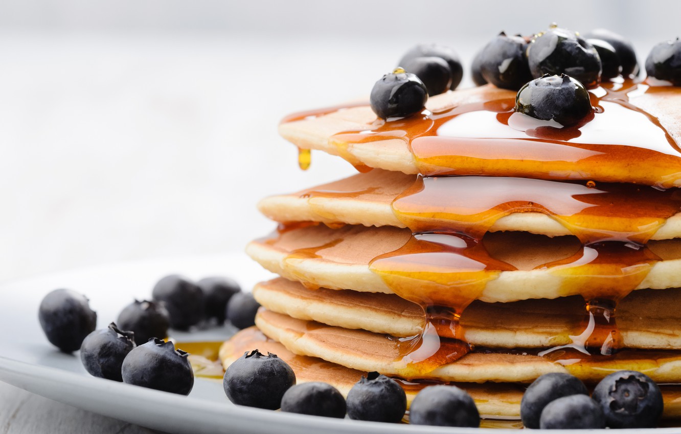 Photo Wallpaper Berries, Food, Blueberries, Honey, - Pancakes With Maple Syrup And Blueberries , HD Wallpaper & Backgrounds