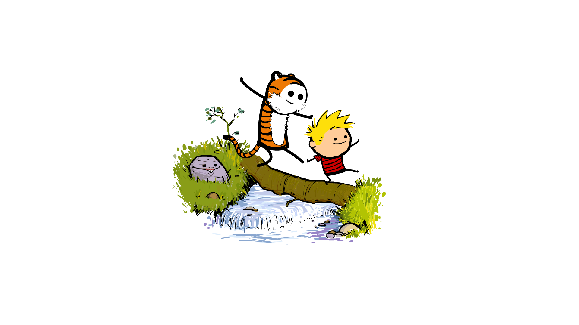 Download In Original Resolution - Calvin And Hobbes On The Log , HD Wallpaper & Backgrounds