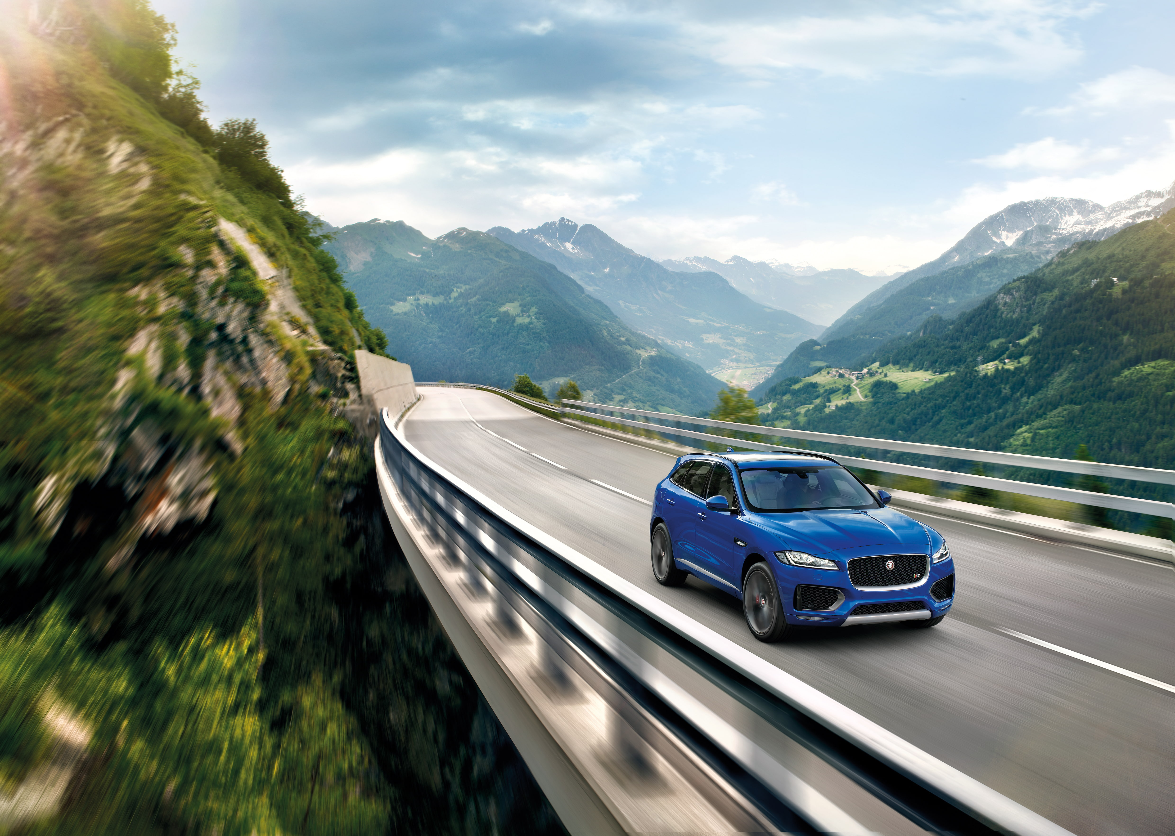 Jaguar F-pace, Crossover, Movement, Mountains, Bridge - Jaguar On Road , HD Wallpaper & Backgrounds