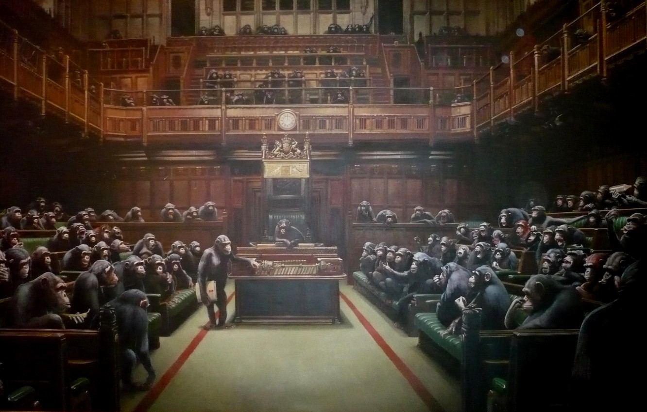 Photo Wallpaper Monkey, Banksy, Parliament, Banksy, - Banksy Chimps In Parliament , HD Wallpaper & Backgrounds