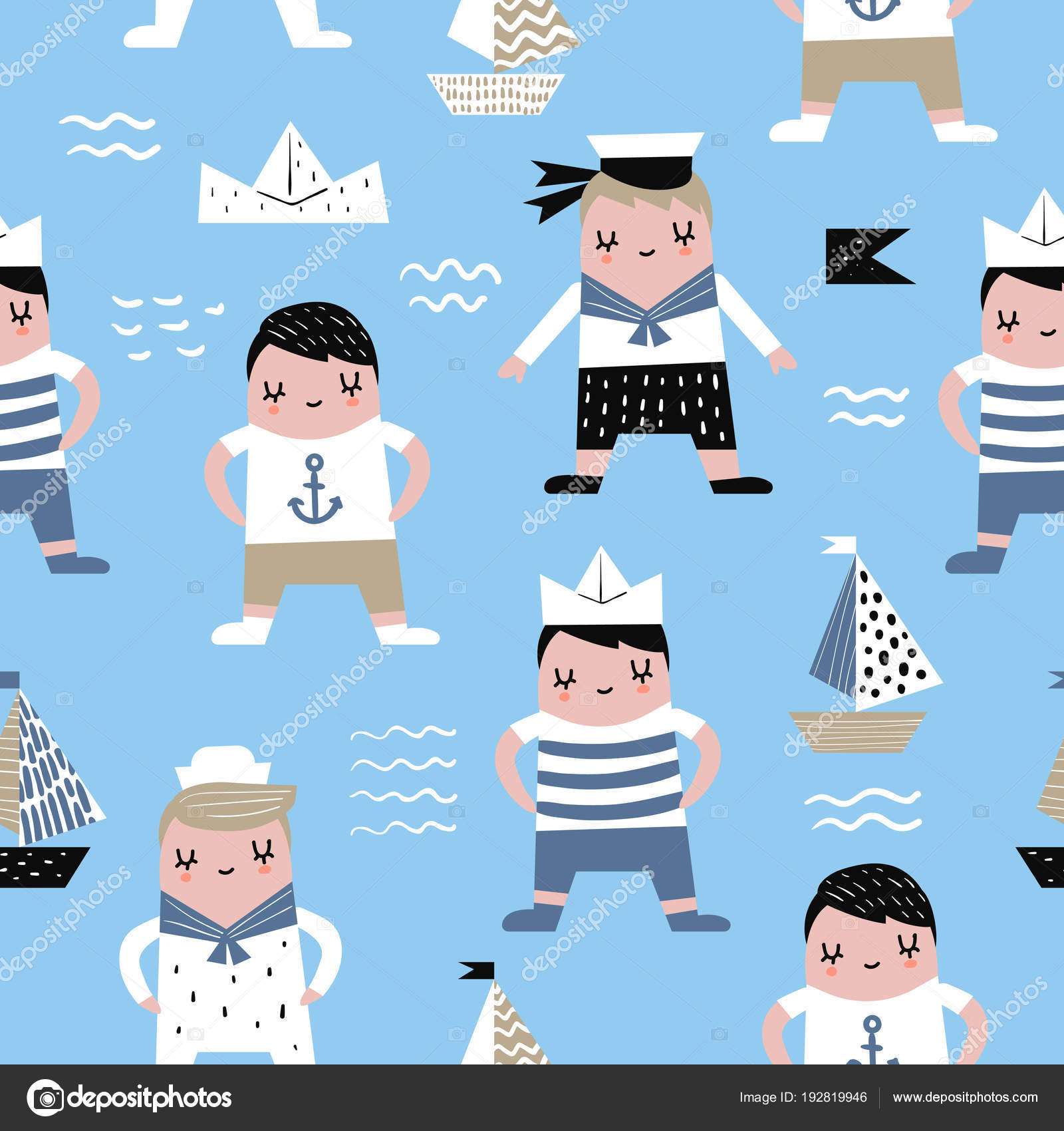 Childish Seamless Pattern With Sailor Boy - Infantil Fondo Marinero , HD Wallpaper & Backgrounds