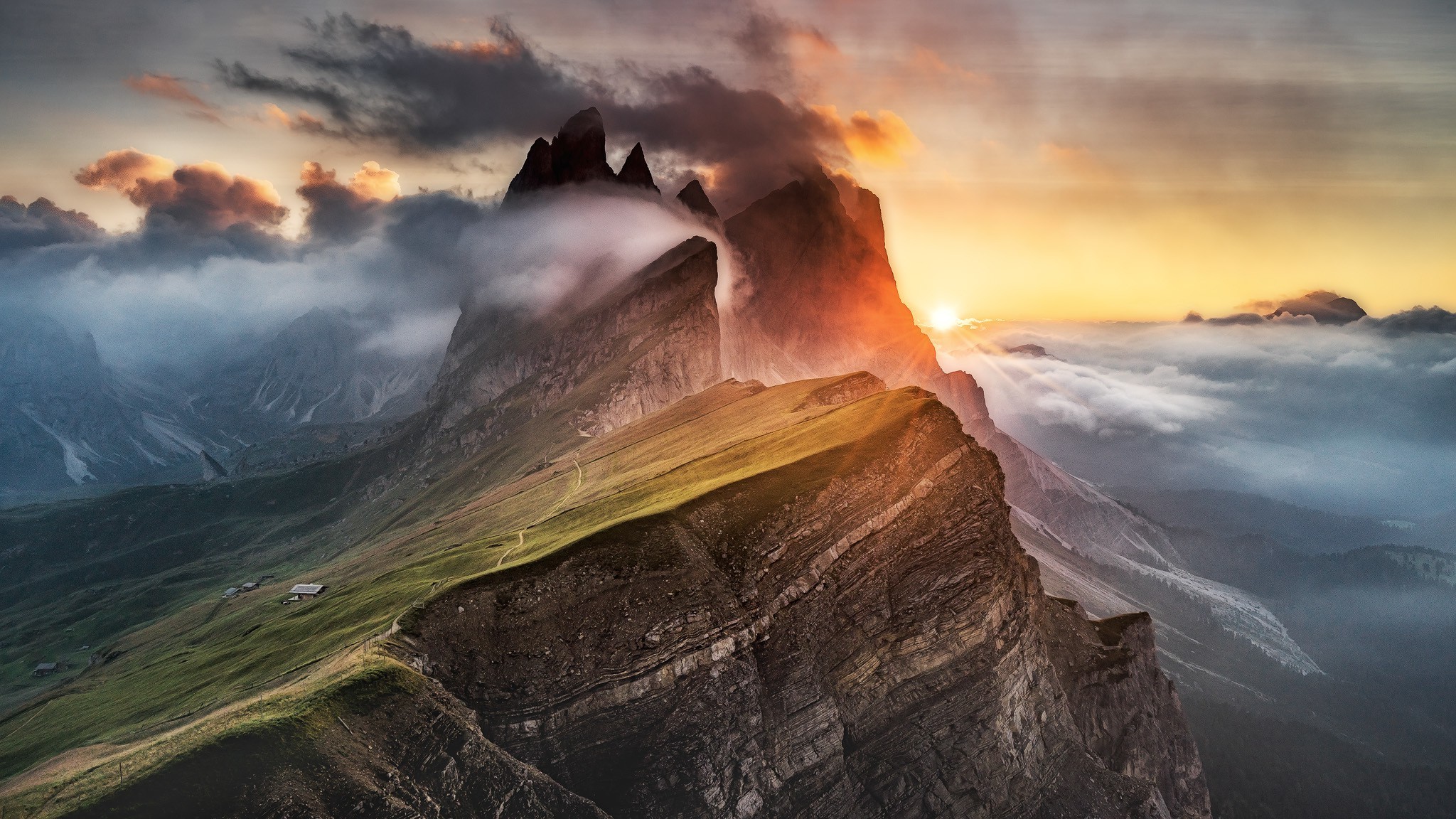 Dolomites Mountains Mountain Landscape Nature Wallpaper - Seiser Alm , HD Wallpaper & Backgrounds