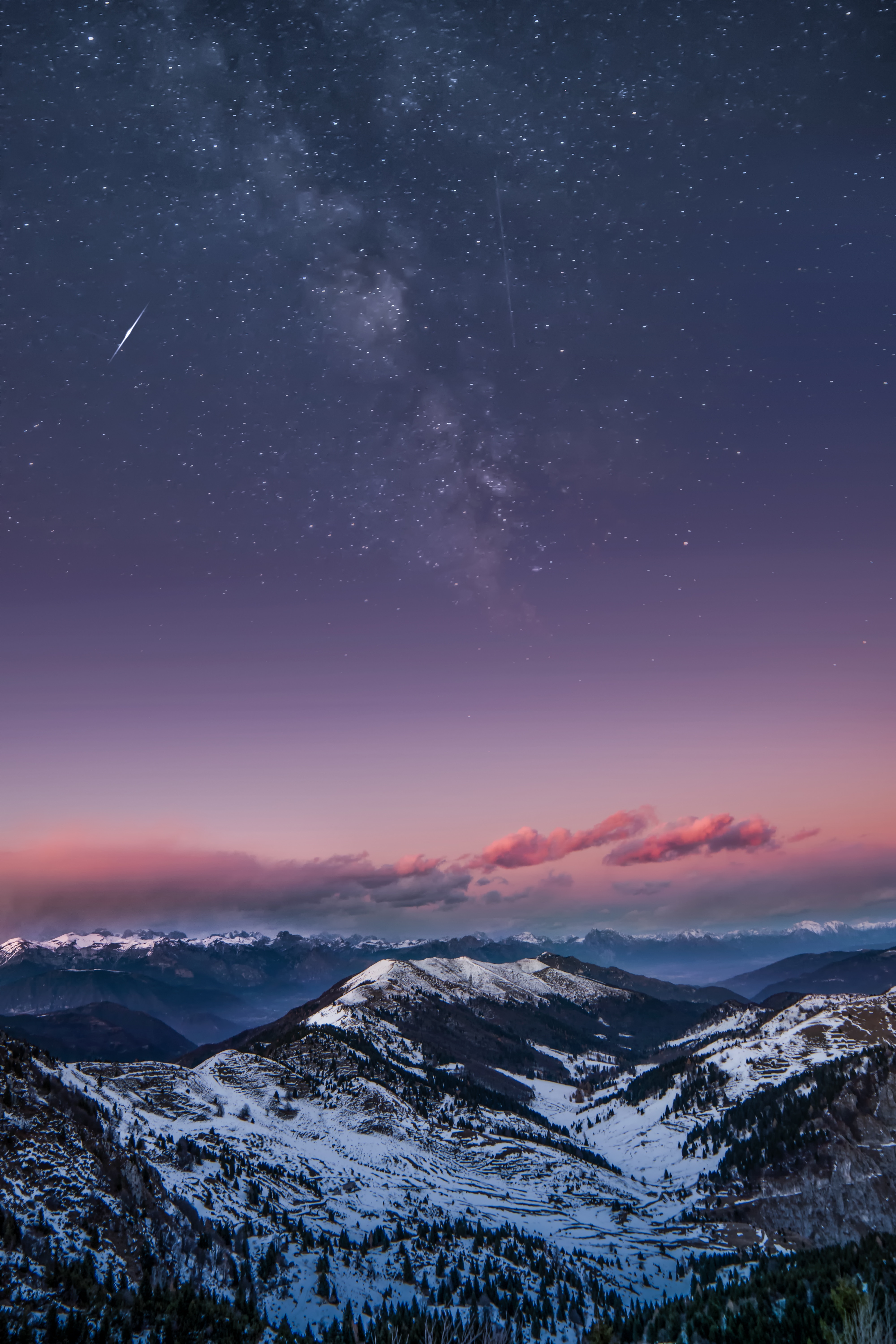 Mountains Starry Sky Night Snow Dolomites Italy - Mountains And Milky Way , HD Wallpaper & Backgrounds